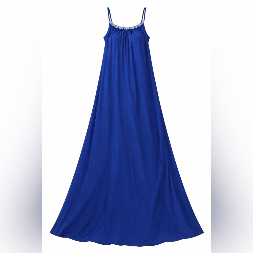 Adrianna Papell Formal Maxi Dress cobalt blue rhinestones size 10 NWT
